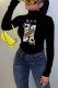 Black Casual Print Turtleneck Tops