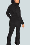 Black Sexy Solid Turndown Collar Long Sleeve Two Pieces