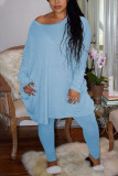 Baby Blue Casual Solid Patchwork Long Sleeve Two Pieces