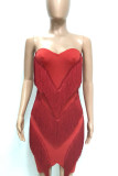 Red Sexy Sleeveless Wrapped chest A-Line skirt Solid Dresses