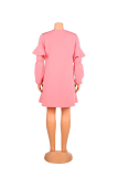 Pink Casual Solid Patchwork O Neck Cake Skirt Dresses