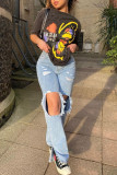 Coffee Fashion Casual Print Basic O Neck T-Shirts