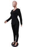 Black Green Sexy Polyester Solid O Neck Long Sleeve Regular Sleeve Two Pieces