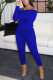 Blue Sweet Solid With Belt Bateau Neck Straight Jumpsuits
