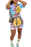 Yellow venetian Fashion Sexy adult Ma'am Print Two Piece Suits pencil Short Sleeve Two Pieces