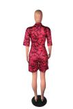 Green Fashion Casual Two Piece Suits Print Solid Straight Half Sleeve Two-Piece Short Set