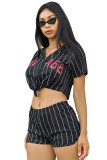 Black Fashion Sexy adult Letter Two Piece Suits Patchwork Striped Print Straight Short Sleeve T