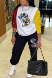 Turquoise Casual Print Patchwork Pocket O Neck Long Sleeve Two Pieces
