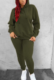 Army Green Sportswear Solid Hooded Collar Long Sleeve Regular Sleeve Two Pieces