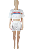White Casual Solid Patchwork O Neck Short Sleeve Two Pieces