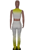 Yellow Polyester Fashion Casual adult Ma'am Burn-out Gradient Two Piece Suits Harlan pants Sleeveless Two Pieces