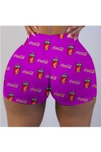 purple Milk Silk Elastic Fly Mid Print Skinny shorts Bottoms