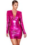Silver adult Sexy Fashion Cap Sleeve Long Sleeves V Neck Step Skirt Mini Draped chain Fluorescent
