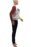 Turquoise Casual Print Patchwork Pocket O Neck Long Sleeve Two Pieces