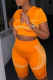 Orange Casual Sportswear Print Basic Zipper Collar Short Sleeve Two Pieces