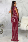 Black Polyester Sexy adult Fashion Cap Sleeve Sleeveless Wrapped chest Asymmetrical Floor-Length Striped P
