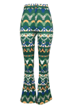 Green Casual Print Patchwork Boot Cut High Waist Speaker Bottoms