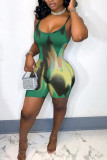 Red Fashion Sexy Print Backless Spaghetti Strap Skinny Romper