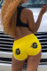 Yellow Casual Sportswear Print Basic Regular Mid Waist Shorts