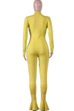 Yellow street Solid zipper Milk. Long Sleeve O Neck Jumpsuits