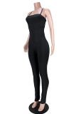 Grey Sexy Solid Patchwork Spaghetti Strap Skinny Jumpsuits