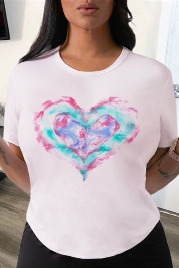 White Fashion Casual Print Basic O Neck T-Shirts