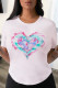 White Fashion Casual Print Basic O Neck T-Shirts
