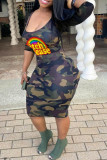 Camouflage Work Daily Print Camouflage Print U Neck A Line Dresses