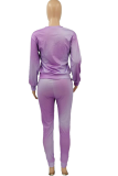 Purple Casual Print Letter O Neck Long Sleeve Two Pieces