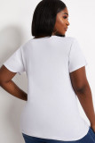 White Polyester Fashion Casual adult Ma'am O Neck Print Pattern Plus Size