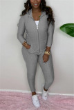 Gray Casual Sportswear Long Sleeve Hooded Collar Regular Sleeve Regular Solid Two Pieces