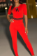 Red Sexy Striped Patchwork O Neck Skinny Jumpsuits
