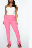 Pink Casual Solid Slit Boot Cut Mid Waist Speaker Bottoms