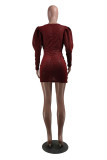 Blue Sexy Casual Solid Patchwork V Neck Pencil Skirt Dresses