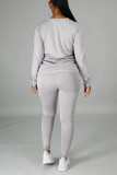 Light Purple Casual Solid Basic O Neck Long Sleeve Two Pieces