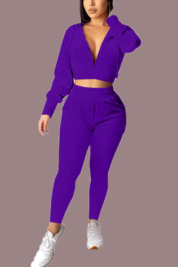 purple Lightly cooked Print Solid pencil Long Sleeve Two Pieces