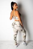 Grey Polyester Sexy Fashion crop top Slim fit Camouflage Skinny