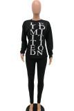 Pink Casual Living Letter Print Solid Pullovers Pants Basic O Neck Long Sleeve Regular Sleeve Regular Two Pieces