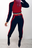 Blue Casual Solid Patchwork Zipper Collar Long Sleeve Two Pieces