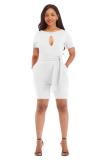 White Sexy Fashion bandage Patchwork Solid Hollow Polyester Short Sleeve O Neck