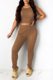 Yellow Casual Sportswear Solid Vests Pants O Neck Sleeveless Two Pieces