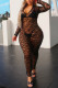 Black Fashion Sexy Solid See-through V Neck Long Sleeve Dresses