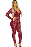 Black Sexy Solid Backless perspective Long Sleeve V Neck