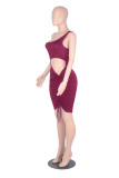 Blue Fashion Sexy Solid Hollowed Out One Shoulder Sleeveless Dress