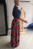 Red Fashion Casual Print Patchwork Turndown Collar Long Sleeve Dresses