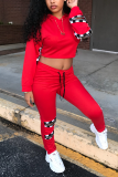 Red Street Patchwork Hollowed Out Hooded Collar Long Sleeve Two Pieces