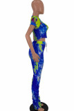 Black venetian Fashion Sexy Tie Dye Two Piece Suits pencil Short Sleeve Two Pieces