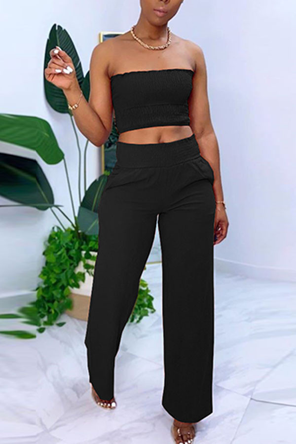 Black Chlorine Fashion Casual adult Ma'am Solid Two Piece Suits Straight Sleeveless Two Pieces