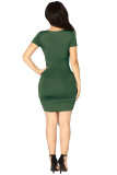 White Fashion Sexy Casual Sleeve Short Sleeves V Neck Slim Dress skirt Solid Draped Dresses