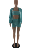 Turquoise Blends Sexy Solid Straight Long Sleeve Two Pieces